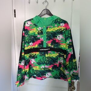 Neon floral Converse windbreaker pullover size XL